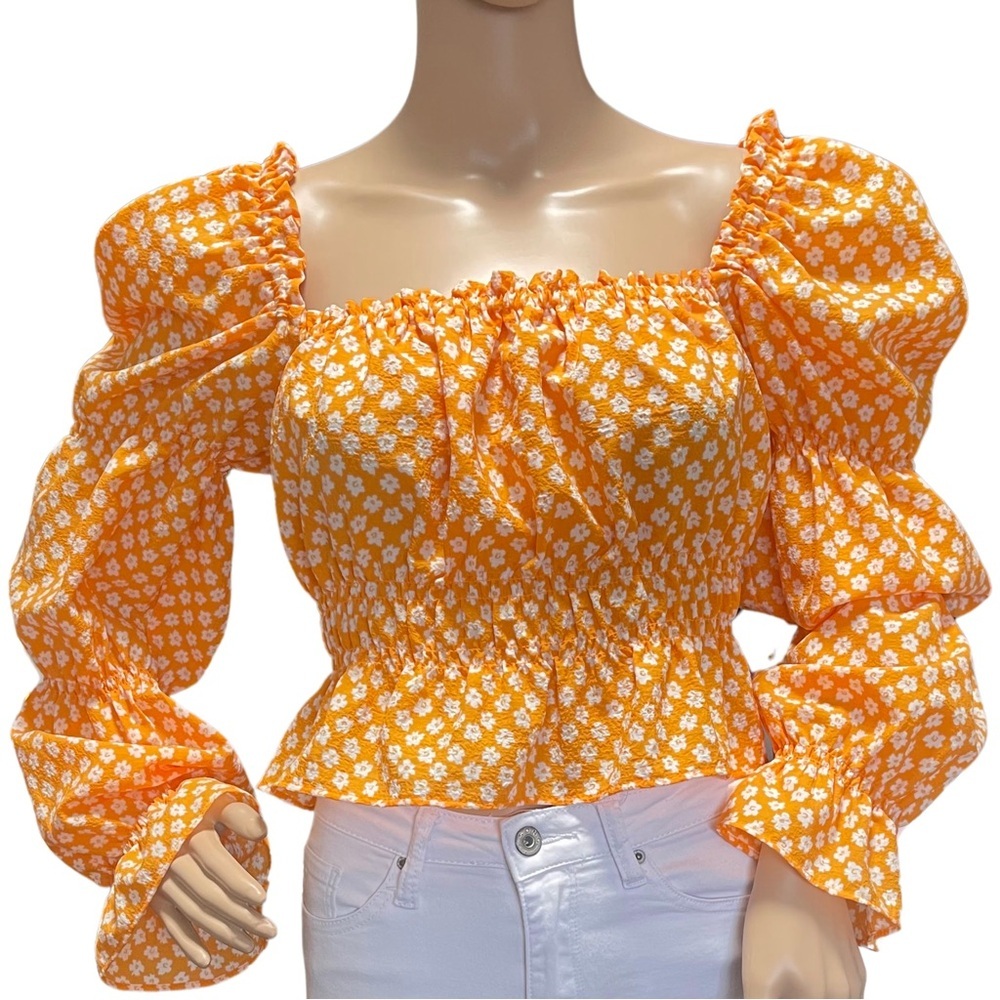 Modern Puff Sleeve Blouse,  with Smocked Ruffled Tie Front. DIVIDED by H&M